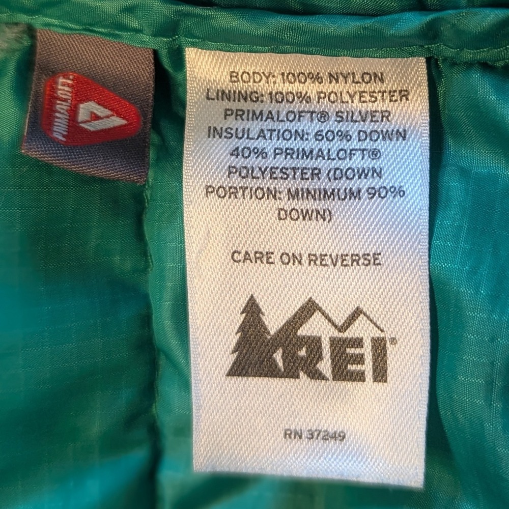 REI Small Youth Small Primaloft Silver Down Blue Green Hood‎ Zipper - Picture 6 of 10